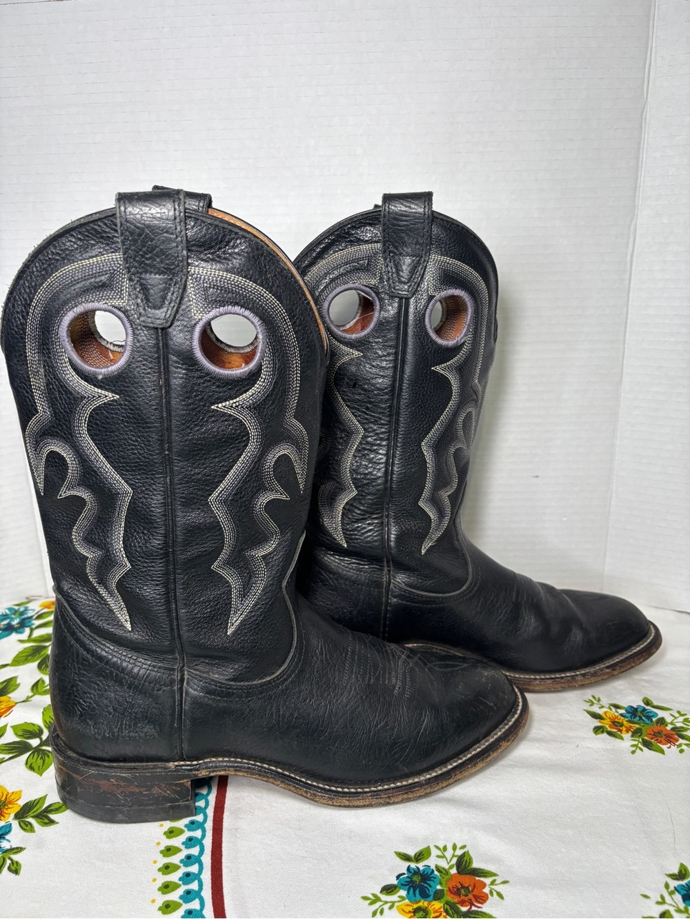 Vintage Boulet Men’s 8 1/2 Black Leather Pull-On Western Boots Cowboy Vibes